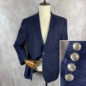 Hugo Boss Linen Blazer Jacket Men 40R Blue Wool Sport Coat Lanificio Tesse